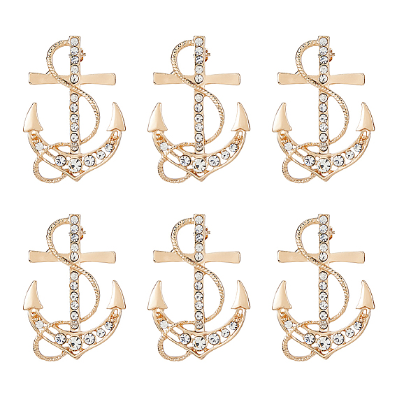6шт. значки с якорем из сплава со стразами для рюкзака и одежды
