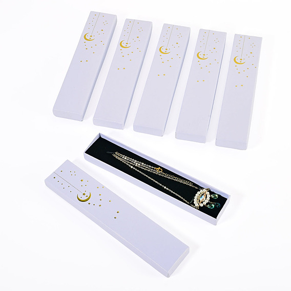 Gold Stamping Moon Printed Cardboard Paper Jewelry Necklace Packaging Boxes, Rectangle