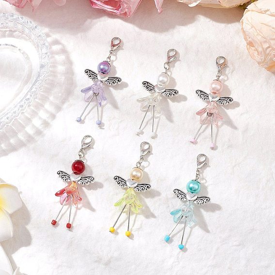 6 шт. 6 цвета сказочный сплав бисер и стеклянные и акриловые бусины подвеска украшение, Сплав с застежками когтя омара