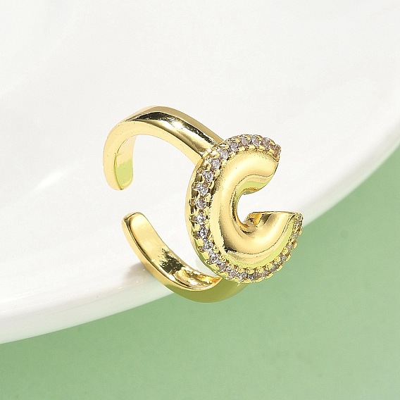 Открытые манжеты из латуни с микропаве и кубическим цирконием, без кадмия, без никеля и без свинца, буква С