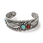 Tibetan Style Alloy Cuff Bangles, Bohemian Style Feather Bangle for Women, with Imitation Turquoise
