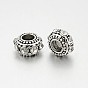 Antique Silver Plated Alloy Rhinestone Beads, Large Hole Rondelle Beads