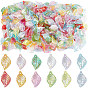 100Pcs Transparent Acrylic Pendants, AB Color Plated, Leaf Charms