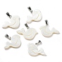 Natural Freshwater Shell Pendants, Whale Charms with Platinum Plated Alloy Snap on Bails