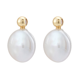 Natural Freshwater Pearl Pendants, Keshi Pearl Flat Round Charms with Brass Bails, Golden