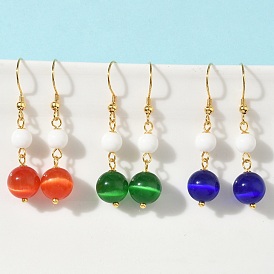 Гальванопокрытие 304 серьги-подвески из нержавеющей стали «кошачий глаз», круглые, золотые