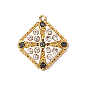 304 из нержавеющей стали горный хрусталь подвески, ромбовидный шарм, с эмалью, реальный 18 k позолоченный, ионное покрытие (ip), долговечный