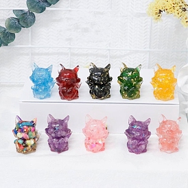 Resin Fox with Heart Display Decoration, with Natural & Synthetic Stone Chips inside Statues for Home Office Decorations