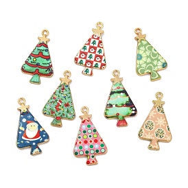 Christmas Theme Rack Plating Alloy Pendants, with Enamel, Golden, Christmas Trees Charm