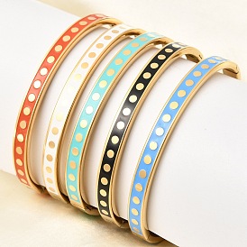 304 из нержавеющей стали эмаль браслеты, широкие браслеты для женщин, узор в горошек, ионное покрытие (ip)