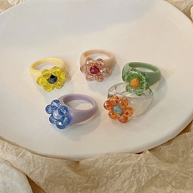 Ретро милые кольца из смолы и кварцевого кристалла, для девочек, цветок