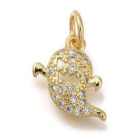 Rack Plating Brass Micro Pave Cubic Zirconia Charms, Cadmium Free & Lead Free, Long-Lasting Plated, Ghost