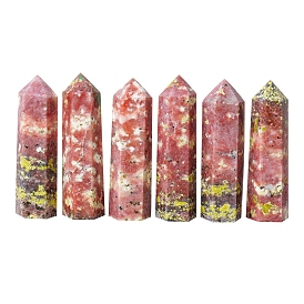 Tower Natural Peach Blossom Tourmaline Home Display Decoration, Healing Stone Wands, for Reiki Chakra Meditation Therapy Decors, Hexagon Prism