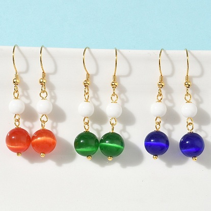 Гальванопокрытие 304 серьги-подвески из нержавеющей стали «кошачий глаз», круглые, золотые