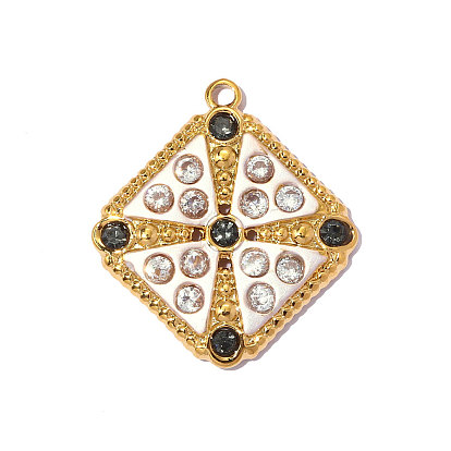 304 из нержавеющей стали горный хрусталь подвески, ромбовидный шарм, с эмалью, реальный 18 k позолоченный, ионное покрытие (ip), долговечный