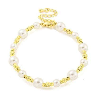 Bracelets de perles en laiton ronds rainurés à placage en crémaillère, bracelets ronds en perles d'imitation abs pour femmes, sans cadmium et sans plomb, plaqué longue durée