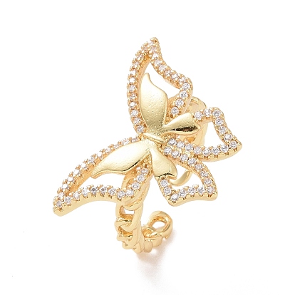 Clear Cubic Zirconia Butterfly Open Cuff Ring, Brass Jewelry for Women, Cadmium Free & Lead Free