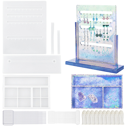 DIY Display Stand Silicone Molds Kits, Including Disposable Plastic Transfer Pipettes & Round Stirring Rod, Latex Finger Cots