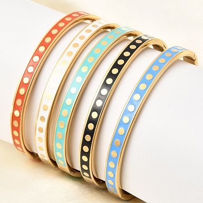 304 из нержавеющей стали эмаль браслеты, широкие браслеты для женщин, узор в горошек, ионное покрытие (ip)