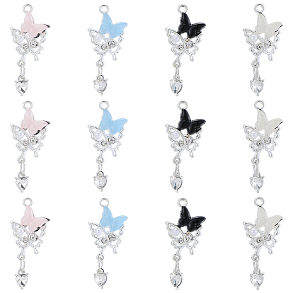 16 шт. 4 цвета, подвески из смолы из сплава, бабочка, с пластиковым перламутром и блестками