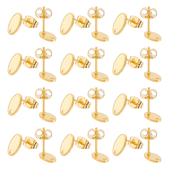 60 шт 201 детали серьги-гвоздики из нержавеющей стали, с отверстием и 304 штифтами из нержавеющей стали и ушными гайками, овальные