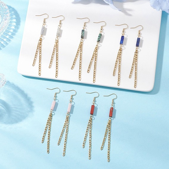 Прямоугольник Gemstone мотаться, с 304 цепочками Фигаро из нержавеющей стали и 304 крючками для сережек из нержавеющей стали, золотые