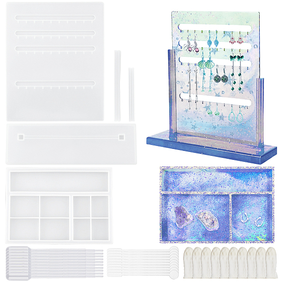 DIY Display Stand Silicone Molds Kits, Including Disposable Plastic Transfer Pipettes & Round Stirring Rod, Latex Finger Cots