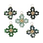 5 шт. 5 стили натуральный зеленый авантюрин и моховой агат и тайваньский нефрит и рубин в цоизите и синтетический зеленый авантюрин ограненные круглые бусины подвески, подвески клевер с латунной фурнитурой, золотой свет