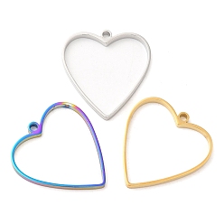 304 Stainless Steel Open Back Bezel Heart Pendants, For DIY UV Resin, Epoxy Resin, Pressed Flower Jewelry