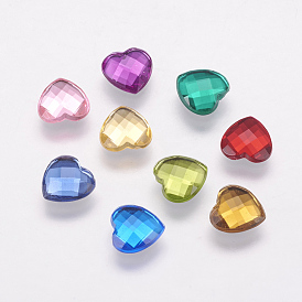 Taiwan Acrylic Rhinestone Cabochons, Flat Back and Faceted, Heart