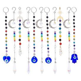 3 наборы 3 стиль сплав и лэмпворк биолокационный маятник подвесные украшения, 7 камень чакры и подвесное украшение из стеклянных бусин, для украшения дома