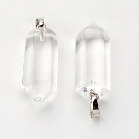 Латунь стекло кулоны, пуля, платина, остроконечный кулон, 33~36x12 мм, отверстие : 5x7 мм