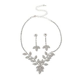 Комплект из висячих серег-гвоздиков и ожерелий с подвесками в виде листьев из латуни и страз для женщин
