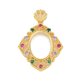 Rhombus Brass Micro Pave Cubic Zirconia Pendant Cabochon Settings, Colorful