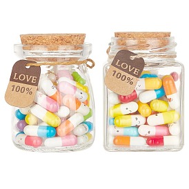 BENECREAT Glass Bottles, Wishing Bottle, with Cute Expression Capsules