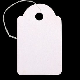 Etiqueta de la caída en blanco rectángulo, exhibición de la joyería etiquetas de precio de papel, con cordón de algodón, 29.5x18x0.2 mm, agujero: 3 mm, 500 unidades / bolsa