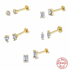 925 Sterling Silver Diamond Stud Earrings for Women, Geometric Minimalist Ear Jewelry