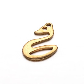 Swan 304 Stainless Steel Charms, 13.5x10x1mm, Hole: 1mm