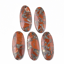 Assembled Synthetic Pyrite and Red Jasper Big Pendants, Oval