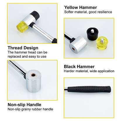 PandaHall Elite Installable Two Way Rubber Hammers, Mallets, Sledge Hammer with Steel Handle