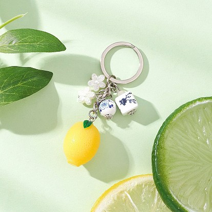 Брелки из смолы, фарфора и акрила, с железными разрезными брелоками, лимон