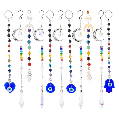 3 наборы 3 стиль сплав и лэмпворк биолокационный маятник подвесные украшения, 7 камень чакры и подвесное украшение из стеклянных бусин, для украшения дома