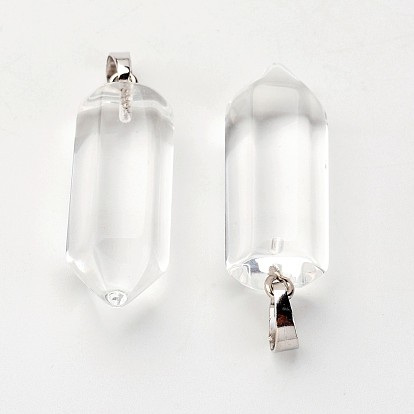 Латунь стекло кулоны, пуля, платина, остроконечный кулон, 33~36x12 мм, отверстие : 5x7 мм