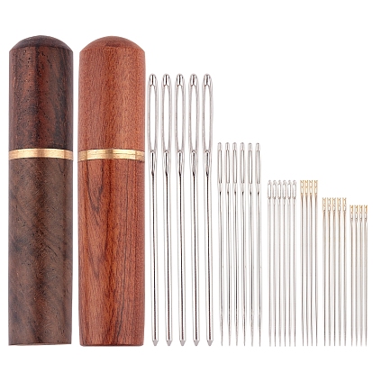Iron Self-Threading Hand Sewing Needles & Tapestry Needles, with Sandalwood Leather Craft Sewing Needles Case Box