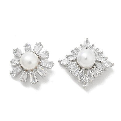 Стойка покрытие латунные микропаве прозрачные кубические циркониевые кнопки, с ABS имитации жемчуга, долговечный, без свинца и без кадмия, 1-луночное, платина