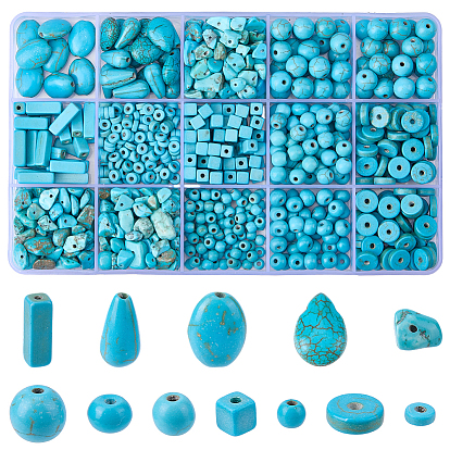 1021 шт. 12 стили окрашенные синтетические бирюзовые бусины, разнообразные