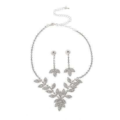 Комплект из висячих серег-гвоздиков и ожерелий с подвесками в виде листьев из латуни и страз для женщин