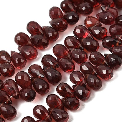 Natural Garnet Beads Strands, Teardrop, Faceted, Top Drilled, with Tassel