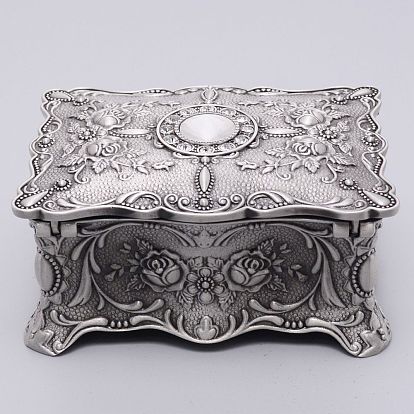 Zinc Alloy Rings Stroage Box, with Velvet Inner Box, Rectangle