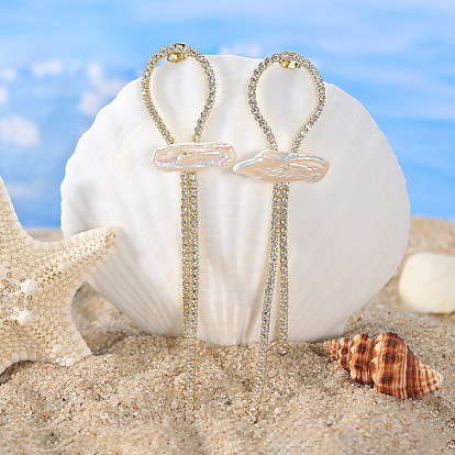925 Sterling Silver Bowknot Dangle Stud Earrings with Natural Pearl, Cubic Zirconia Tennis Tassel Earrings